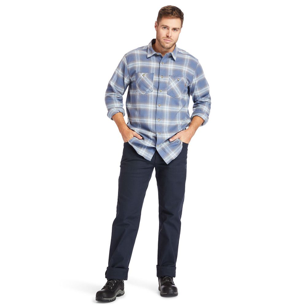 Timberland Mens Shirts PRO® Big & Tall Woodfort Flex Flannel Work - Blue - India UP8952376